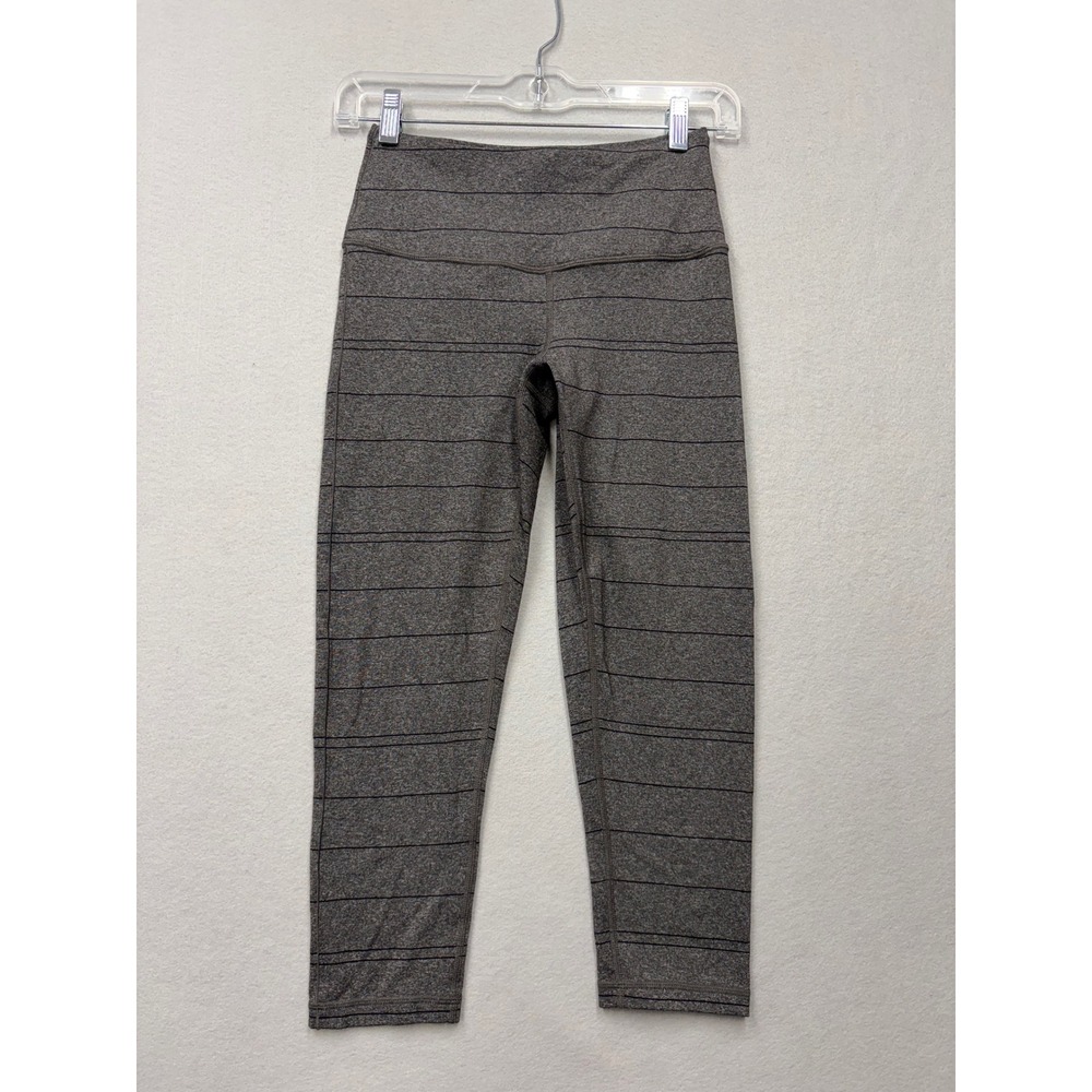 Prana Leggings Women XS Gray Striped High Rise Crop Yoga Activewear Pants
